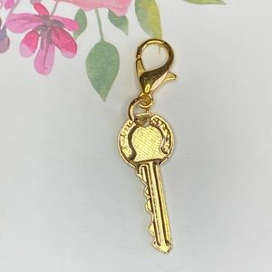 Miniature Housekey Clip-On Bracelet Charm Goldtone Key gold tone